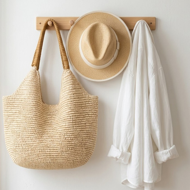 Women'S Raffia Bags - حقيبة كتف منسوجة من القش، حقيبة